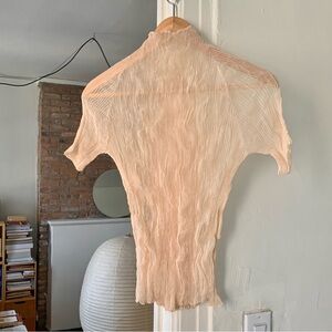 Issey Miyake White Label Chiffon Twist Top Short Sleeves Beige JP2